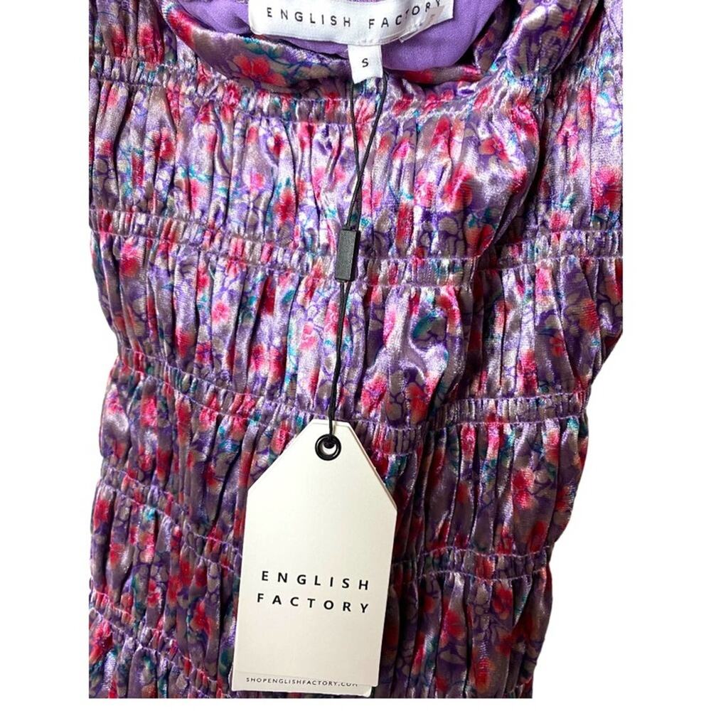 NWT ENGLISH FACTORY DRESS S PURPLE COQUETTE VELVET PURPLE DITSY FLORAL STRETCHY - Picture 6 of 10